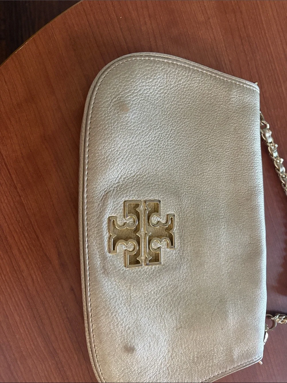 Tory Burch Gold Metallic Leather Crossbody with Chain Strap